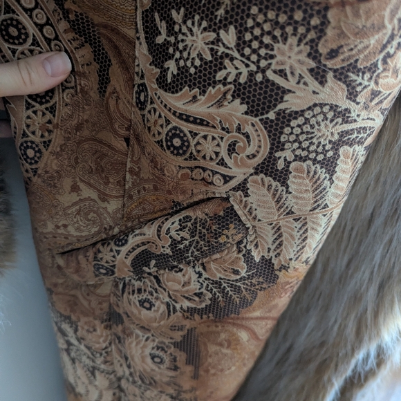 90s Does 70s VTG Penny Lane Trench Coat Afghan Paisley Print Faux Fur Trim 18 - Picture 13 of 16